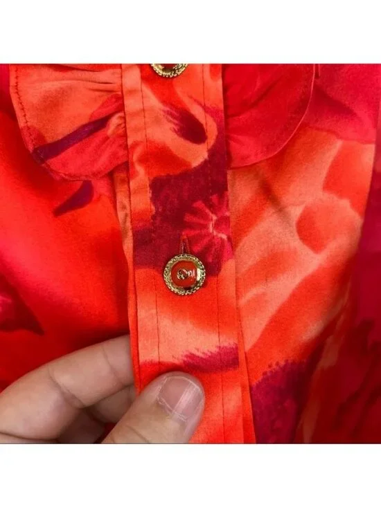 St John Spring 04 Silk Ruffle Button Front Blouse - Picture 3 of 10